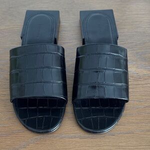 New Balenciaga Black Croc Box Mule Sandals